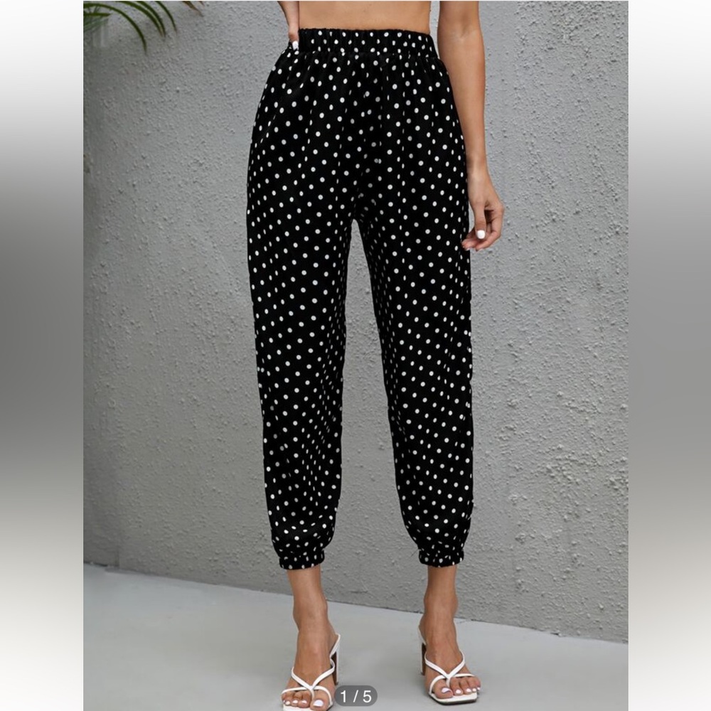SHEIN Polka Dot Jogger Pants Navy Blue White